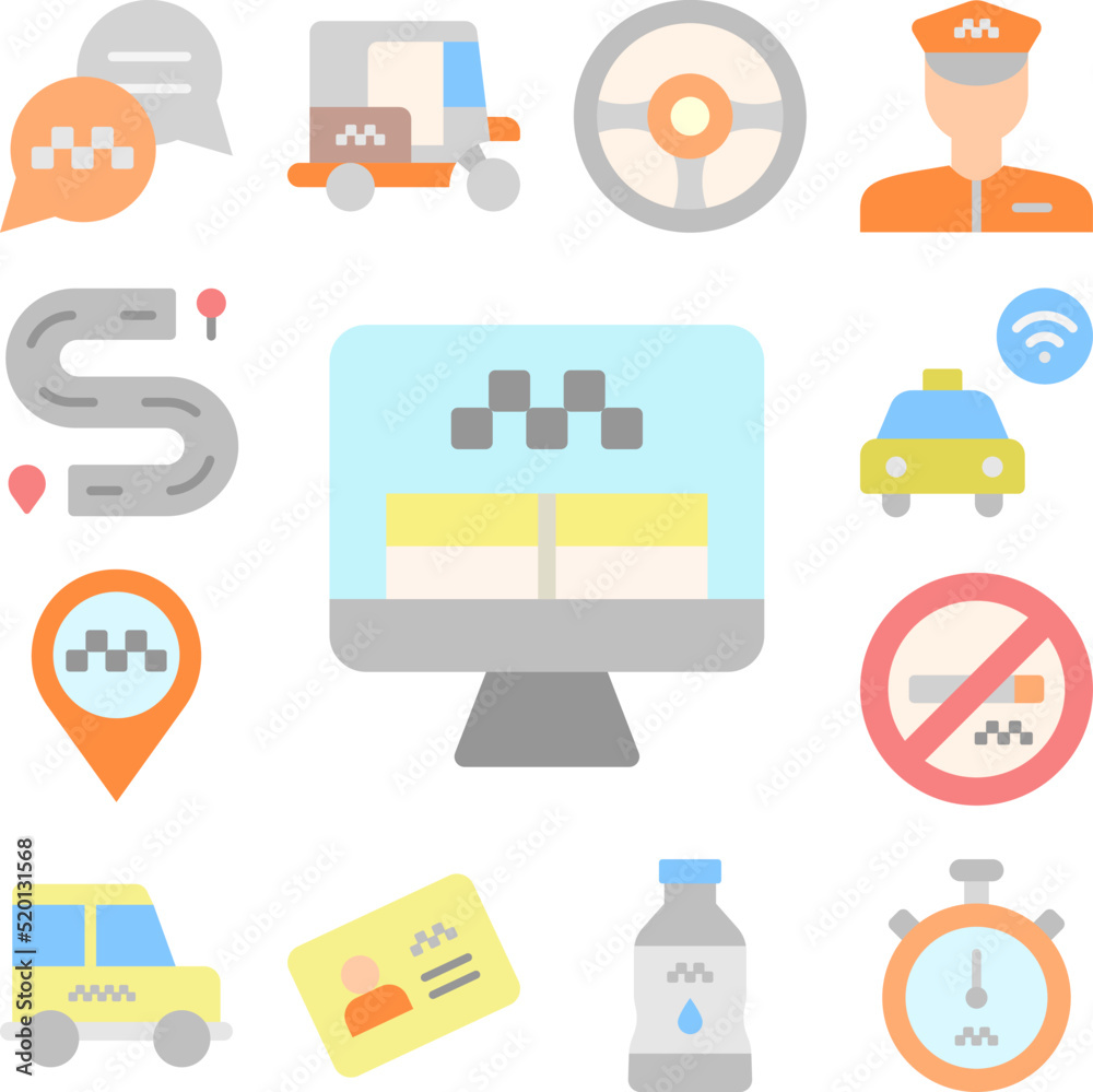 Reservation, computer icon in a collection with other items Reservation, computer icon in a collection with other items
