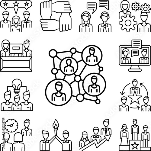 Workers, connecting icon in a collection with other items