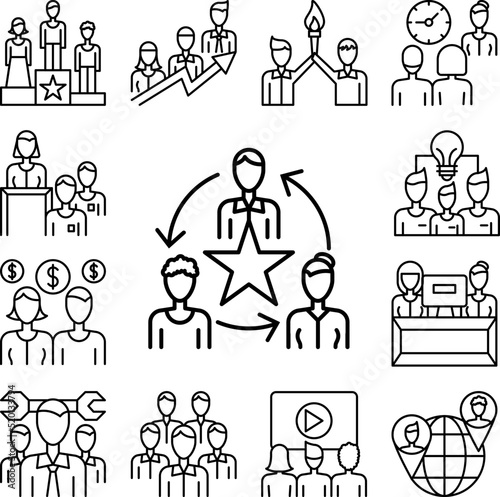 avatars, woman, man, star, arrow icon in a collection with other items