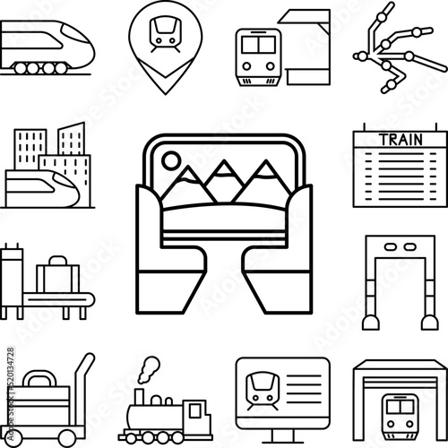 Train seats icon in a collection with other items