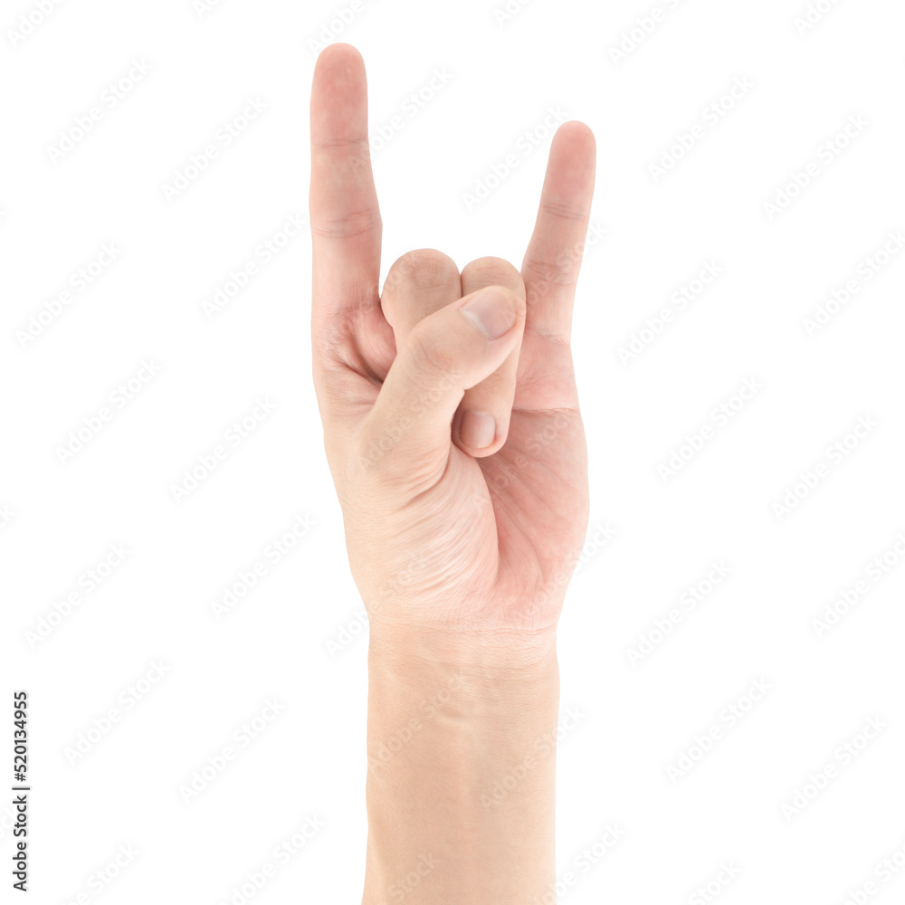 Rock n roll sign hand gesture isolated on white background, Clipping path Included. Rock n roll sign hand gesture isolated on white background, Clipping path Included.