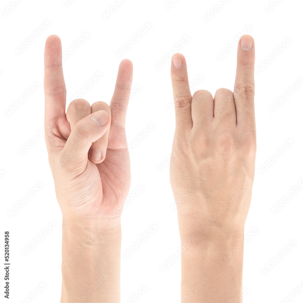 Rock n roll sign hand gesture isolated on white background, Clipping path Included. Rock n roll sign hand gesture isolated on white background, Clipping path Included.