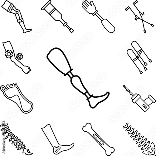 Leg amputated prosthesis limb icon in a collection with other items