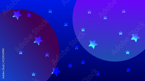 Blue stars over dark blue gradient background.