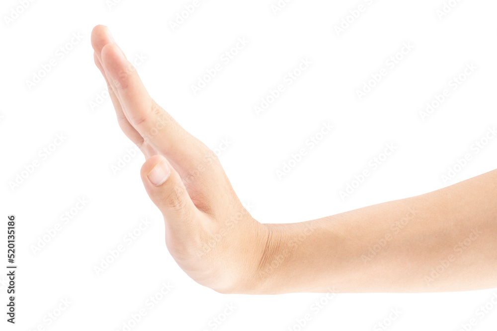 Close-up of a hand that is pushing something, Isolated on white background, Clipping path Included.