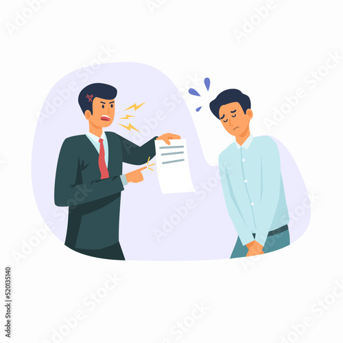 The boss or business leader angry and blames his employees. angry boss vector illustration