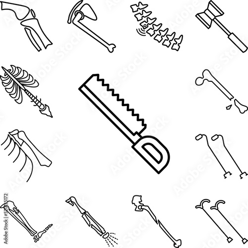 Blade cutting surgical saw icon in a collection with other items
