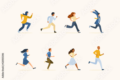 group of businessmen running, big Set of ambitious people running fast, hurrying to their goals and rushing on urgent businesses. Concept of aspiration to success 