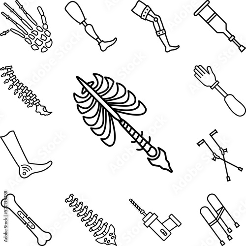 Ribs bone traumatology icon in a collection with other items