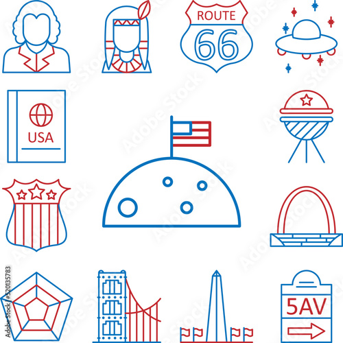 USA, moon icon in a collection with other items