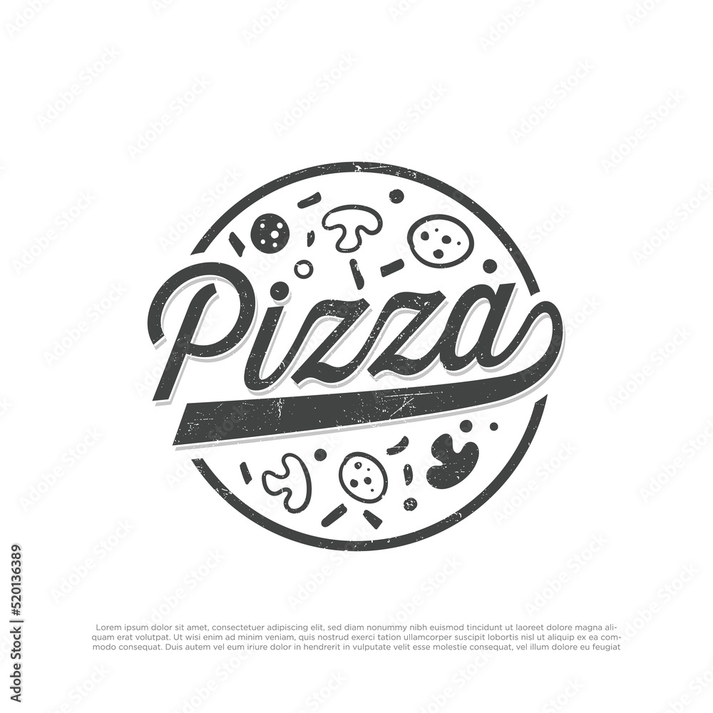 Pizza Logo with vintage style Premium Quality Italian Pizza Fast Food