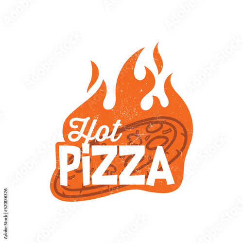 Hot pizza logo with fire illustration vector graphic of perfect for reastaurant, junk food, fast food, cafe, bar, design inspiration, ect