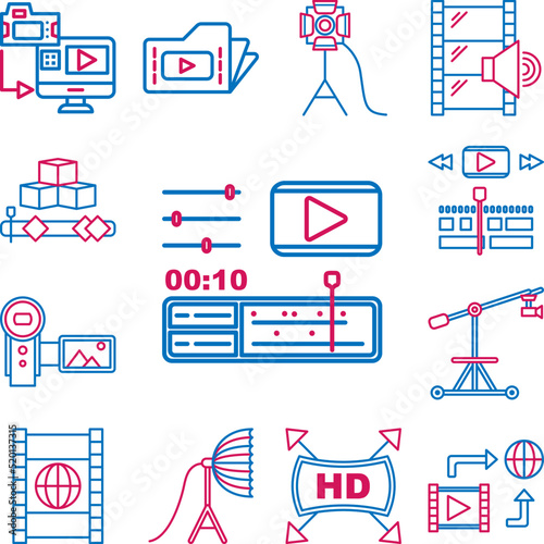 Video production, editing icon in a collection with other items