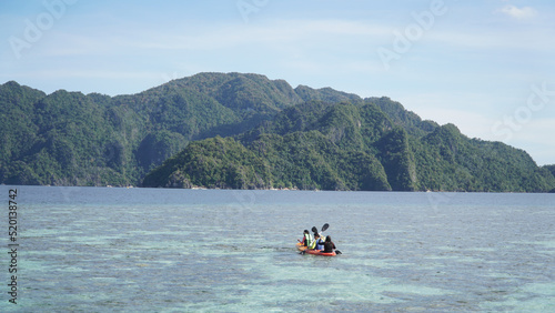 Tropical turquoise water and beach landscapes on Coron island of Palawan, Philippines.