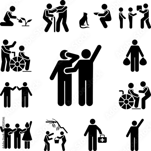 Two man help way icon in a collection with other items