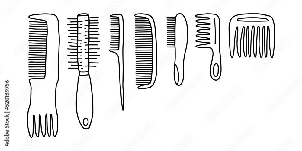 Doodle different kinds of comb set. Hand drawn vector different eco comb isolated Doodle different kinds of comb set. Hand drawn vector different eco comb isolated