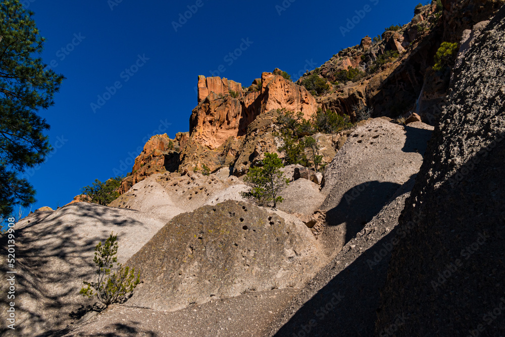 Volcanic Landscape on The walls of Frijoles Canyon, Bandelier National Monument, New Mexico, USA