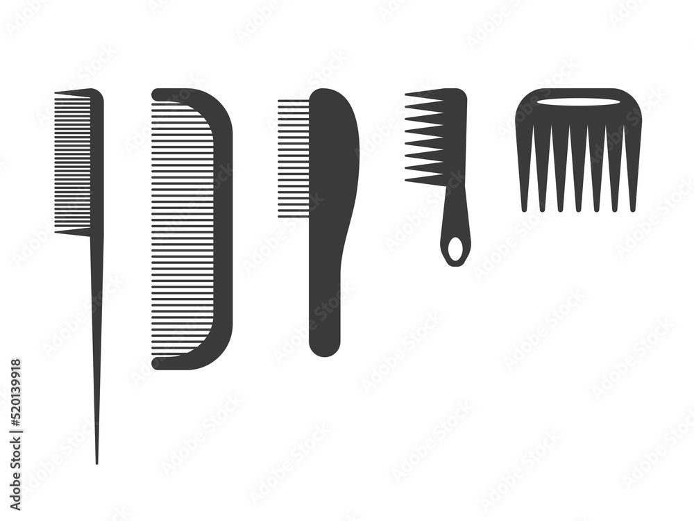 Different kinds of hair comb flat set. Barber flat combs vector set Different kinds of hair comb flat set. Barber flat combs vector set