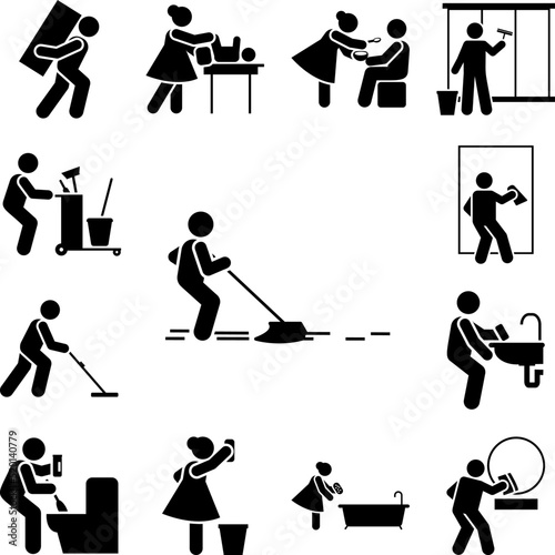 Cleaning, floor, mop icon in a collection with other items
