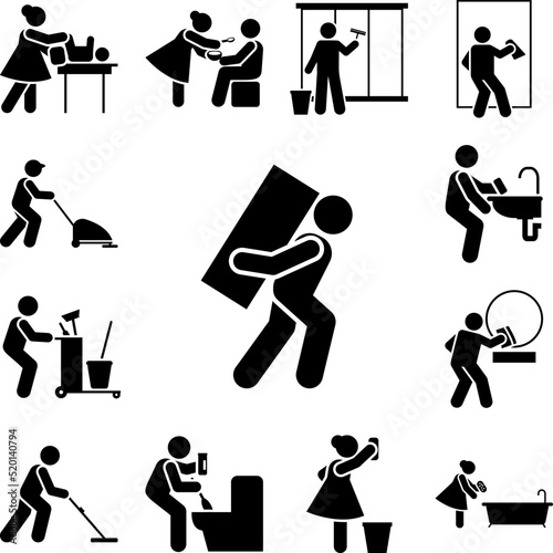 Carry, heavy, man, moving icon in a collection with other items