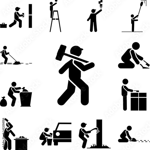 Worker, man, builder, icon in a collection with other items