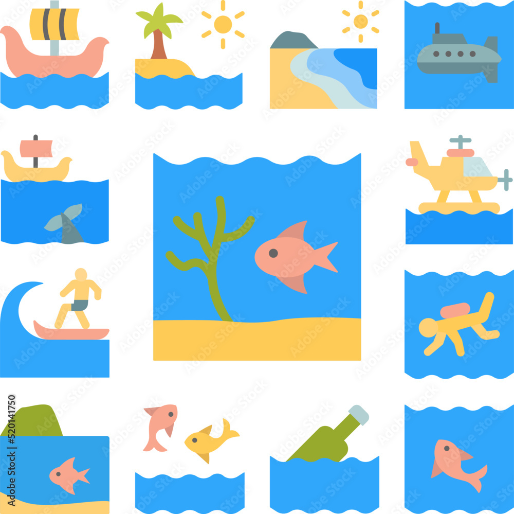 Fototapeta premium Fish, seaweed, ocean icon in a collection with other items