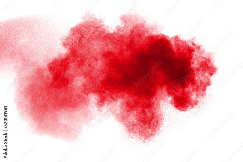 Red powder explosion on white background. Freeze motion of red dust ...