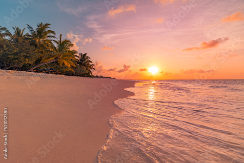 Εκτύπωση καμβά Amazing fantasy landsape, dream nature beach shore, palm trees silhouette