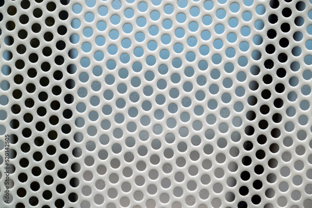 Metalic gray painted mesh with round holes. Metalic gray painted mesh with round holes.
