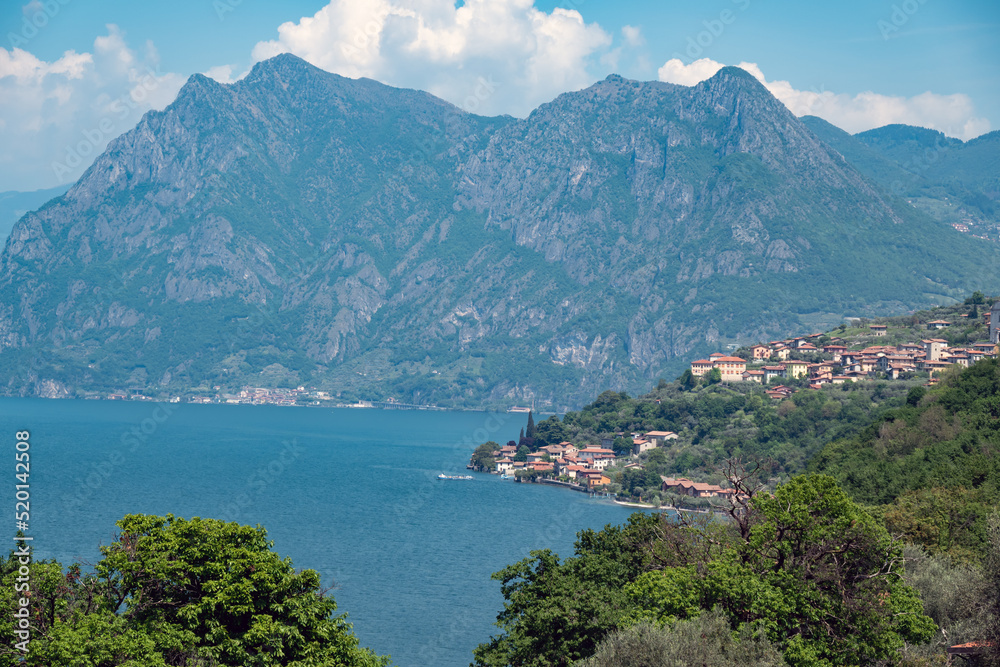 Iseo lake coast in spring time, Italy.