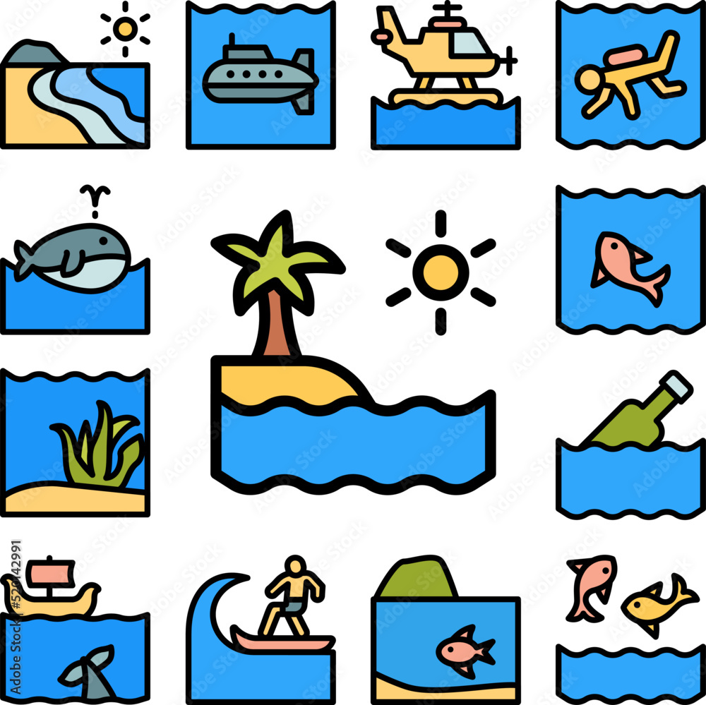 Fototapeta premium Island, sun, palm, ocean icon in a collection with other items