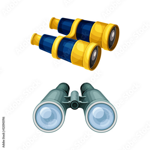 Binoculars or Field Glasses as Two Refracting Telescopes for Viewing Distant Object Vector Set