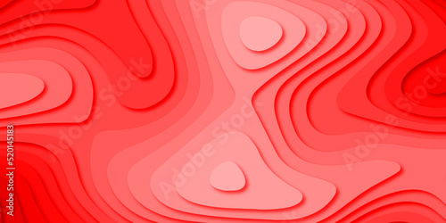 Luxurious Red and white papercut background. Abstract realistic paper cut decoration textured with wavy layers. Geometric cut paper orange luxury background with gold elements, topography map concept.