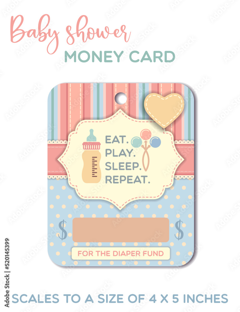 Obraz premium Eat. Play. Sleep. Repeat - Baby shower funny greeting card. Baby gift card, money card template.