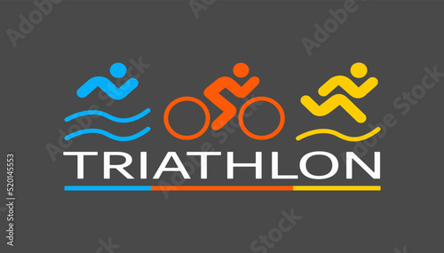 Icon on the theme of sport  triathlon. Silhouettes of athletes  swimmer  cyclist  runner.