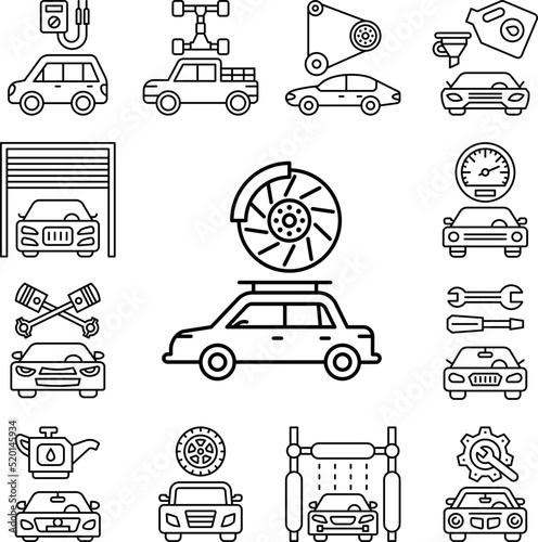 Car tire change, car repair icon in a collection with other items