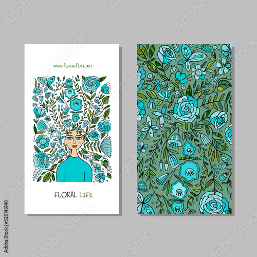 Floral female portrait, pretty woman with floral hairs, concept art for your ...