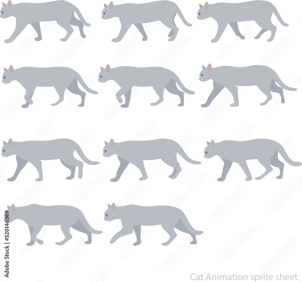 Cat Walk - Animation sprite sheet,
walk cycle Animation sequence, animation frames