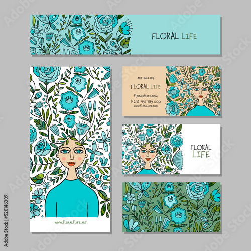 Floral female portrait, pretty woman with floral hairs, concept art for your ...