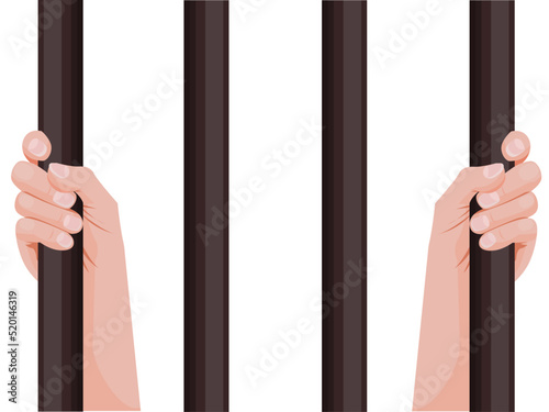 Hands holding prison bars. The criminal, the man behind bars. Human in jail