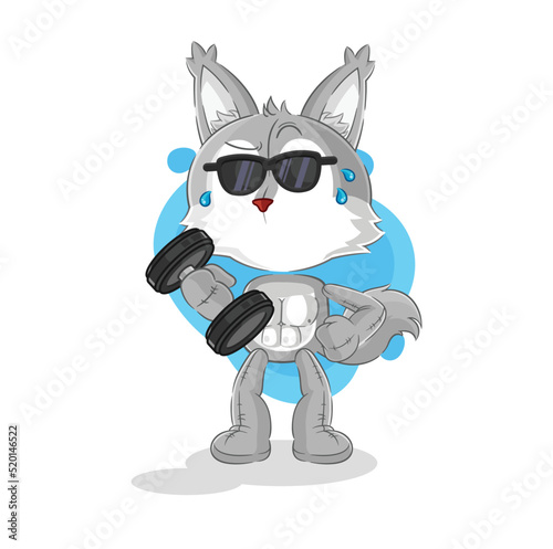 wolf lifting dumbbell vector. cartoon character © dataimasu