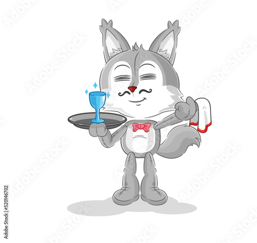 wolf waiter cartoon. cartoon mascot vector