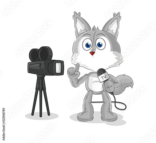 wolf tv reporter cartoon. cartoon mascot vector
