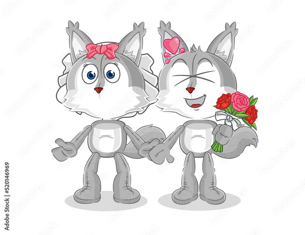 wolf wedding cartoon. cartoon mascot vector