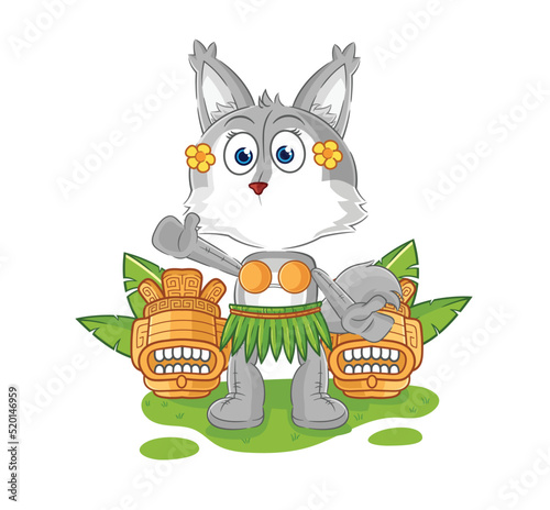 wolf hawaiian waving character. cartoon mascot vector