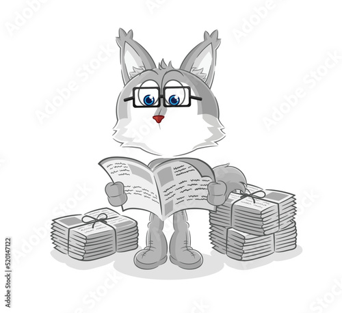 wolf read newspaper cartoon. character vector