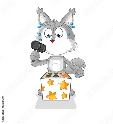 wolf play whack a mole mascot. cartoon vector