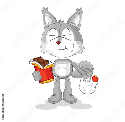 wolf eat chocolate mascot. cartoon vector