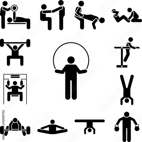 Rope man gym man fitness with arrow pictogram icon in a collection with other items