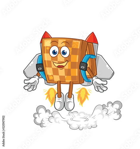 wood chess with jetpack mascot. cartoon vector